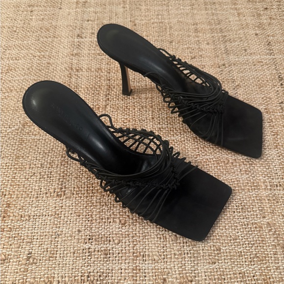 Tony Bianco Lynx Mule Strappy Black Heel 8.5 Square Toe - Picture 2 of 6